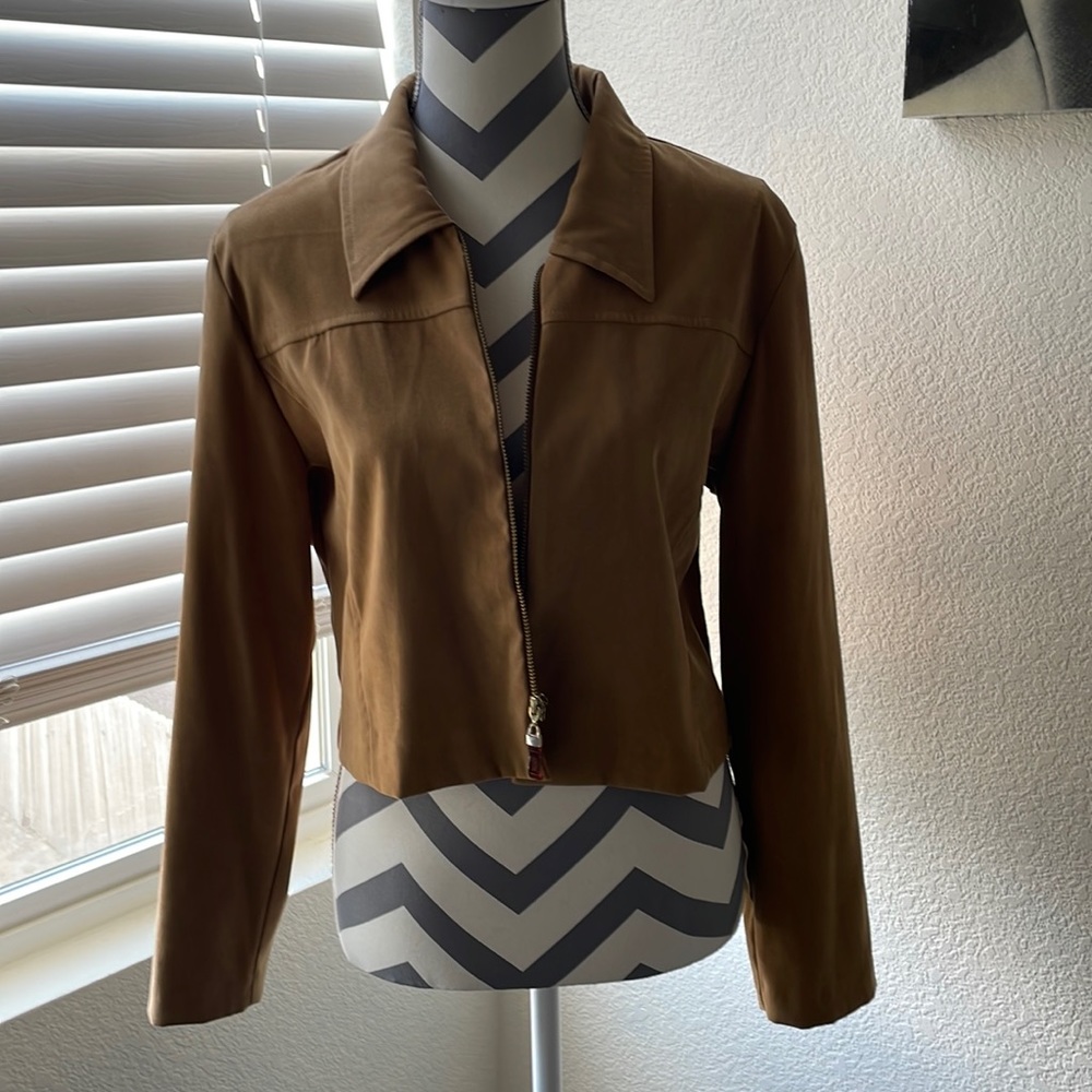 Brown Suede Blazer Cropped Jacket